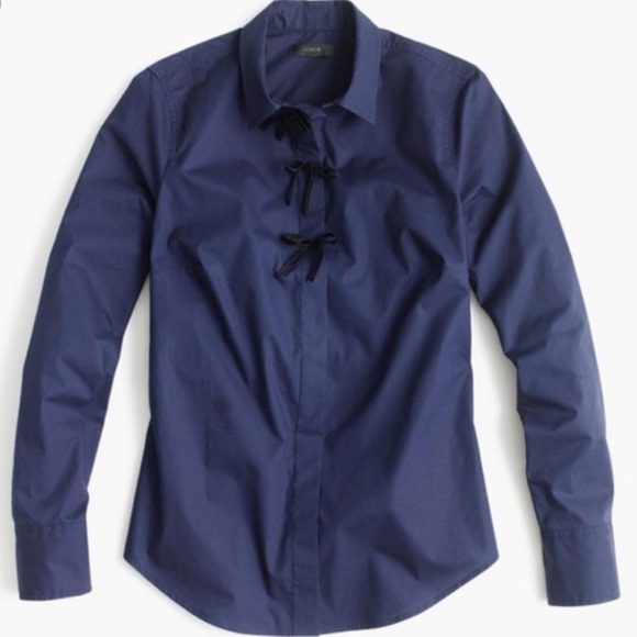 J. Crew Tops - J Crew navy Perfect Shirt Velvet Bows Button Down